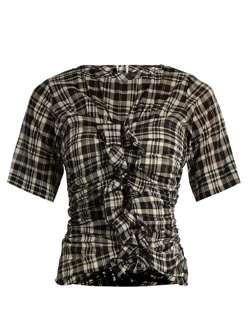 Walt checked ruffled top