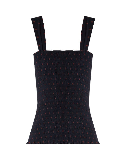Manon polka-dot print smocked cotton top