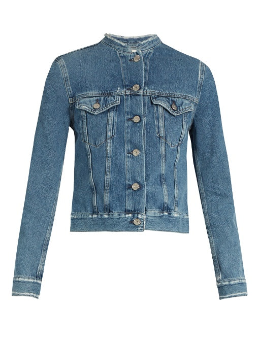 Top distressed denim jacket