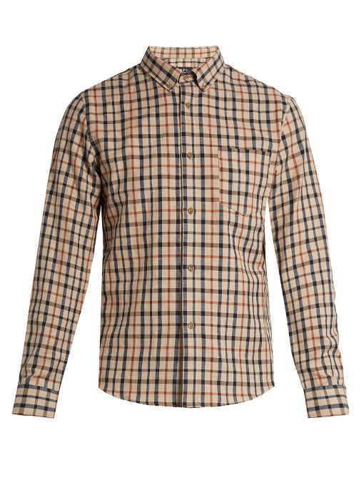 Checked cotton and linen-blend shirt