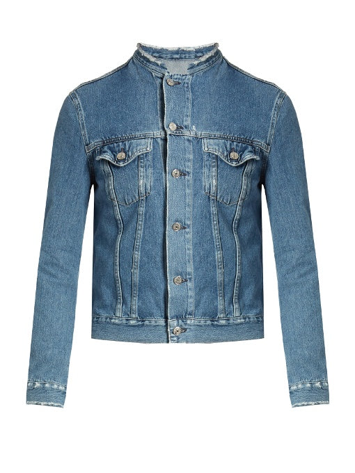 Top distressed denim jacket