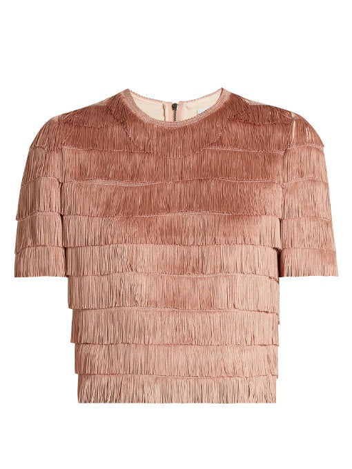Short-sleeved fringed top