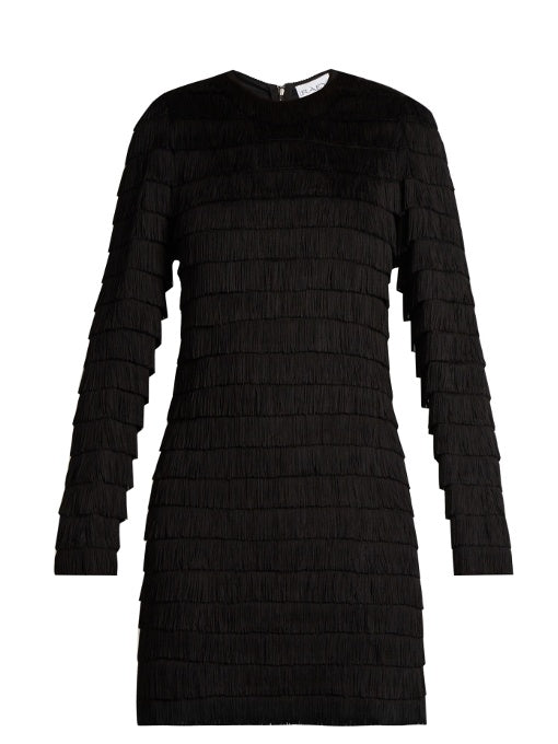 Long-sleeved fringed dress