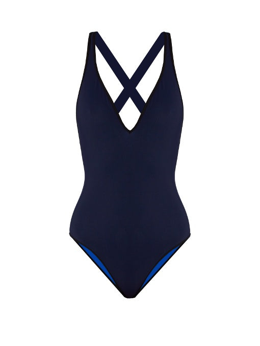 V-neck cross-back reversible swimsuit