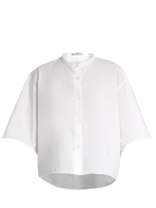 Bridget collarless cotton-poplin cropped shirt