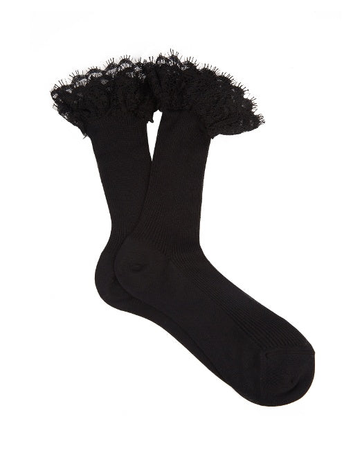 Double lace-trimmed silk socks