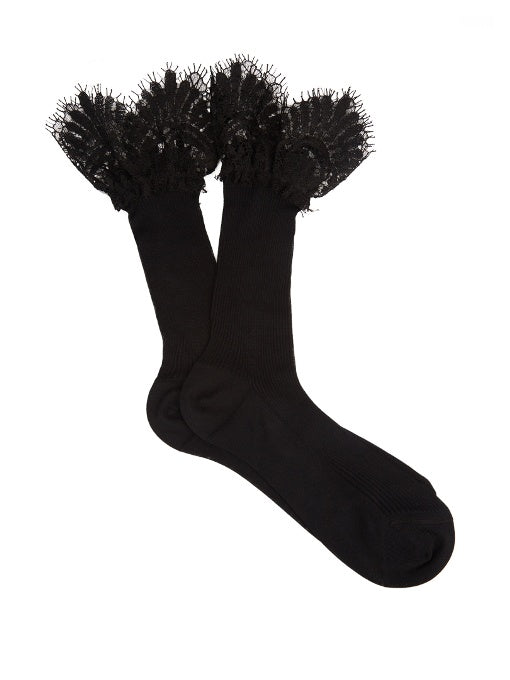 Lace-trimmed silk socks