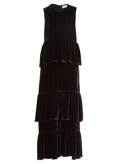 Tiered ruffled velvet dress