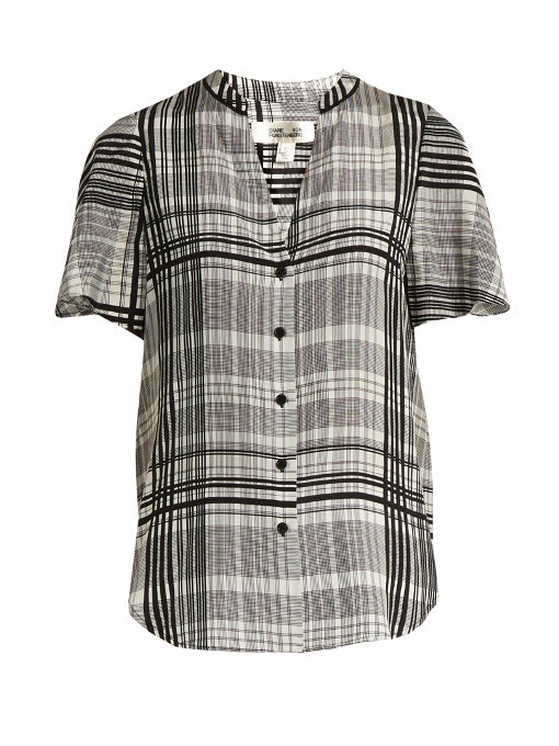 Stand-collar silk crepe de Chine blouse