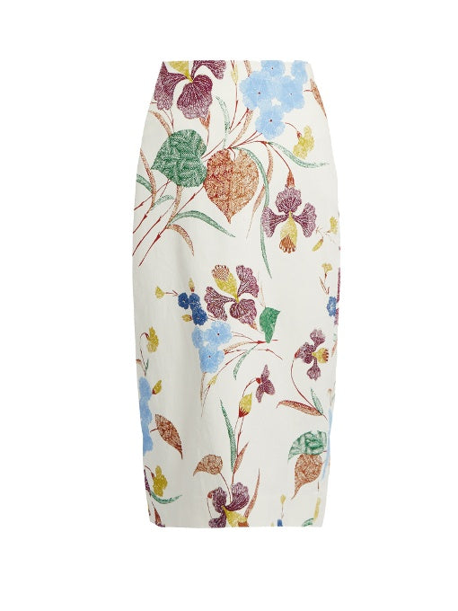 AmpÍï?Íâ‘ëre-print stretch-cotton pencil skirt