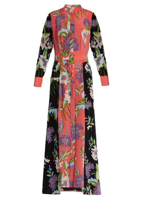 Contrast-panel silk crepe de Chine dress