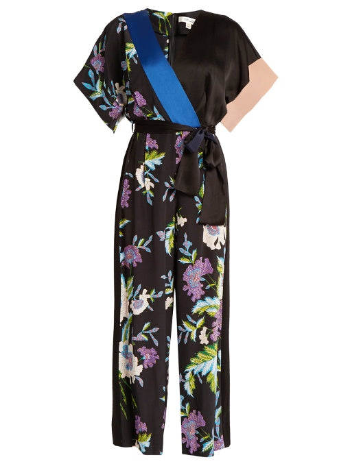 Floral-print silk jumpsuit