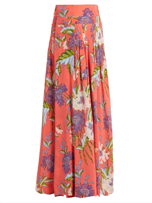 Floral-print silk wrap skirt