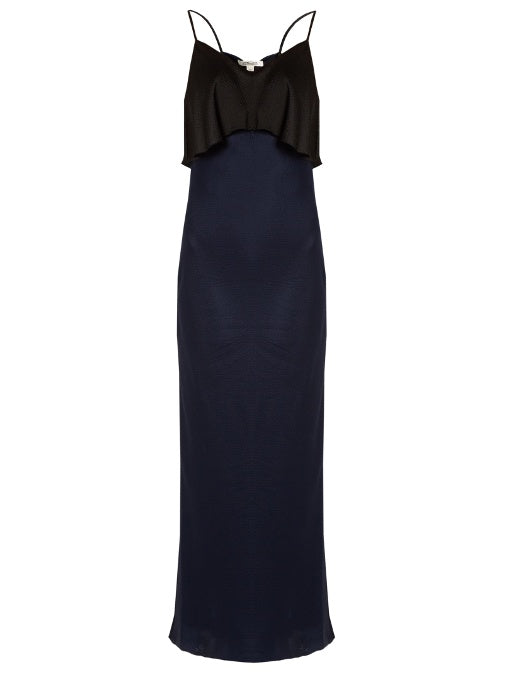 Contrast-panel hammered-silk dress