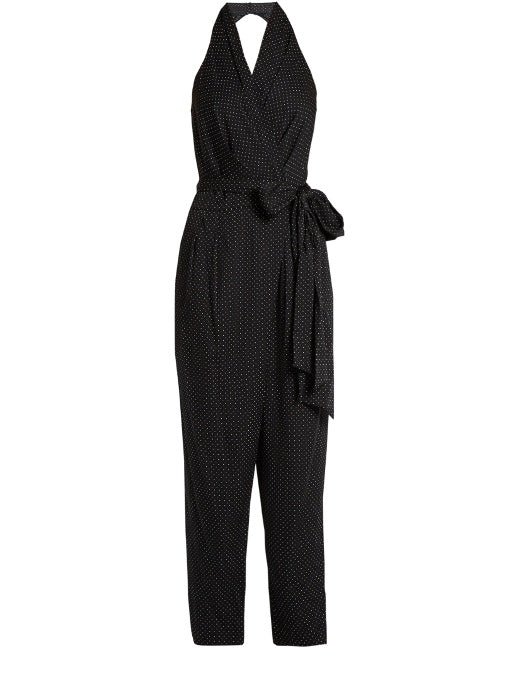 Polka-dot print halterneck silk-blend jumpsuit
