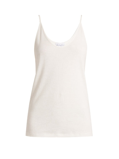 Deep scoop-neck ribbed-jersey cami top