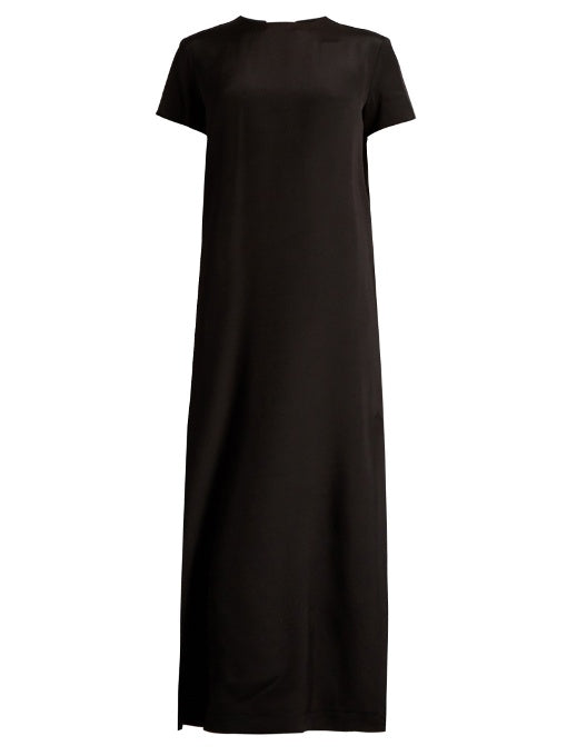 Short-sleeved silk-satin maxi dress