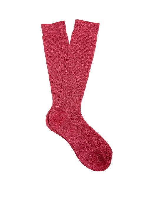 Metallic ribbed-knit socks