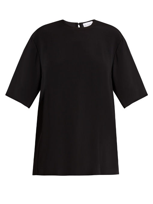 Raw-edge short-sleeve crepe top