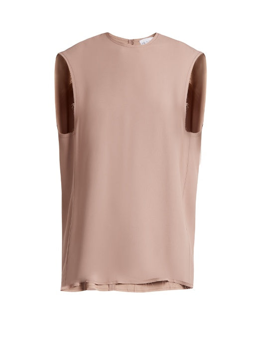 Raw-edge sleeveless crepe top