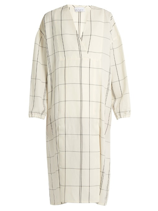 V-neck checked-twill dress