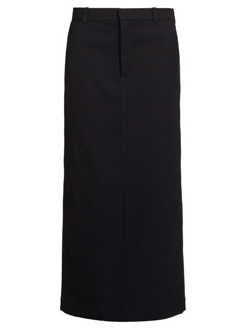 Slit-hem drill maxi pencil skirt
