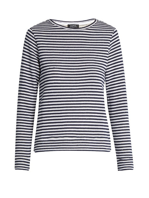 Long-sleeved striped cotton top