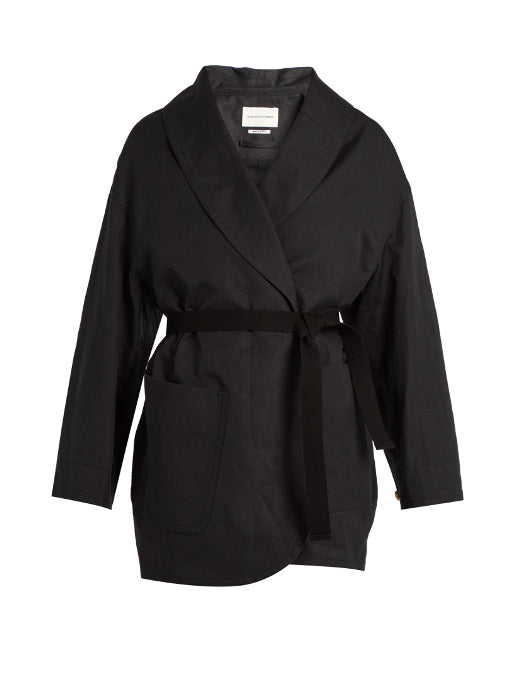 Ilona tie-waist cotton and linen-blend coat