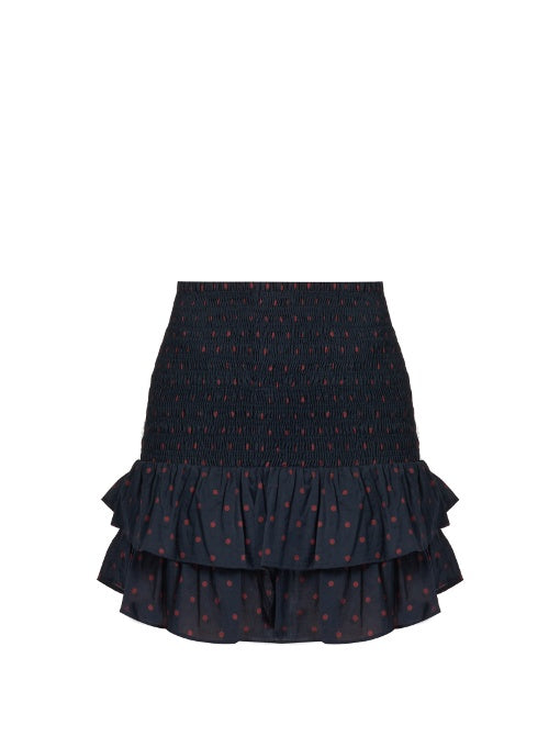 Malfos polka-dot print ruffled cotton skirt