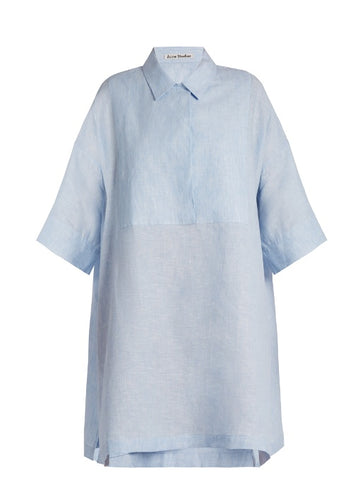 Sena Li point-collar linen shirtdress