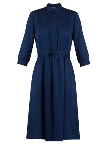 Marion stand-collar twill dress