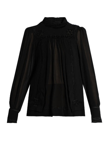 Maeva high-neck embroidered silk top