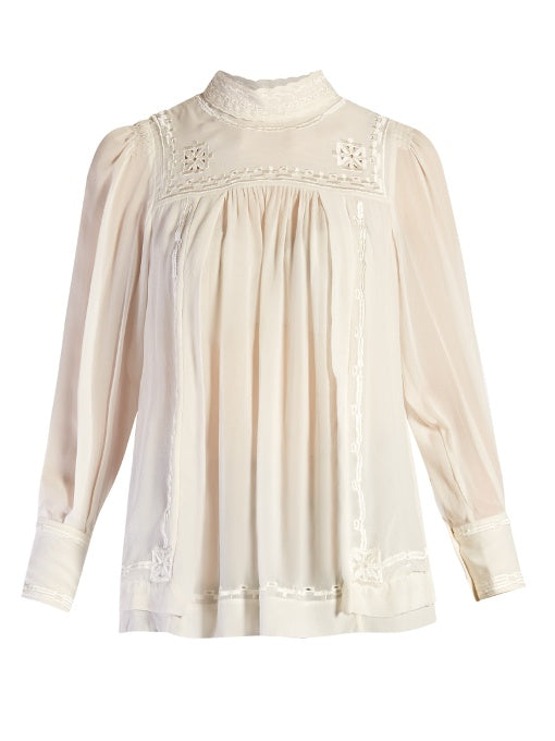 Maeva high-neck embroidered silk blouse