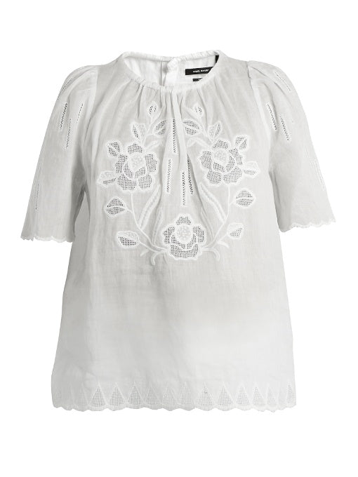 Araza short-sleeved embroidered lawn top