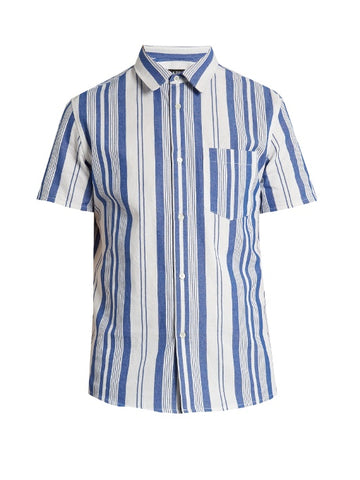 Multi-stripe short-sleeved cotton shirt