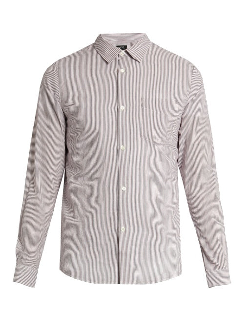 Single-pocket striped cotton shirt