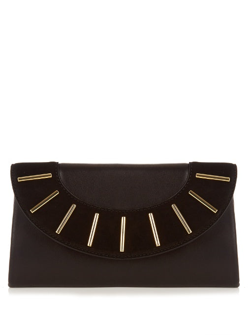 Bar-stud leather and suede envelope clutch