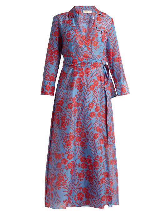 Point-collar cotton and silk-blend dress