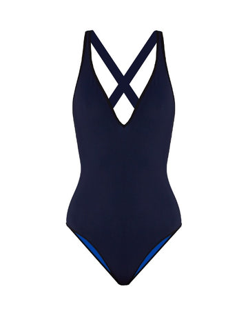 V-neck cross-back reversible swimsuit