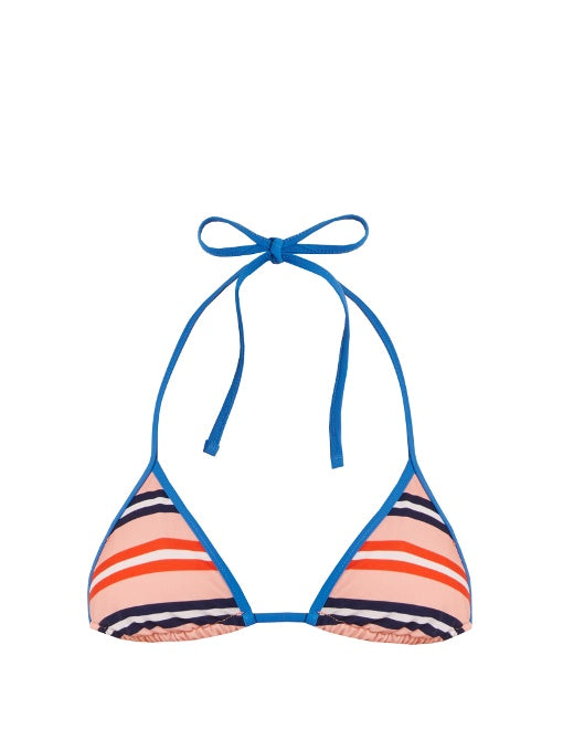 Stripe-print halterneck bikini top