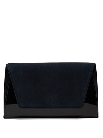 Uptown suede and patent-leather clutch