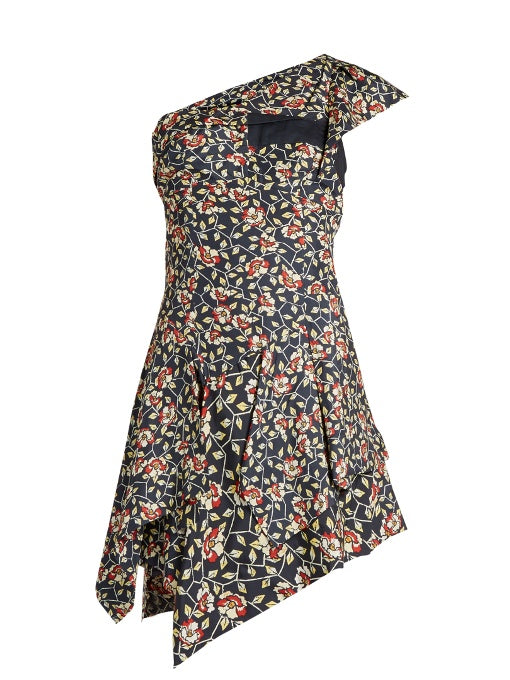 Ricco floral-print one-shoulder silk dress