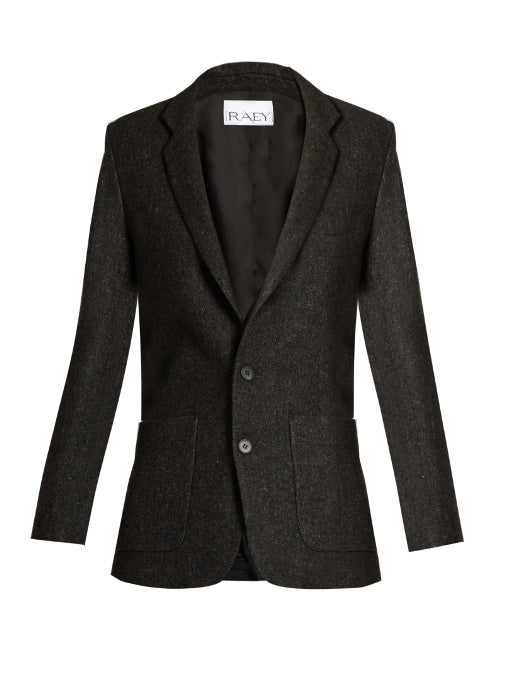 Long-line speckled-tweed blazer