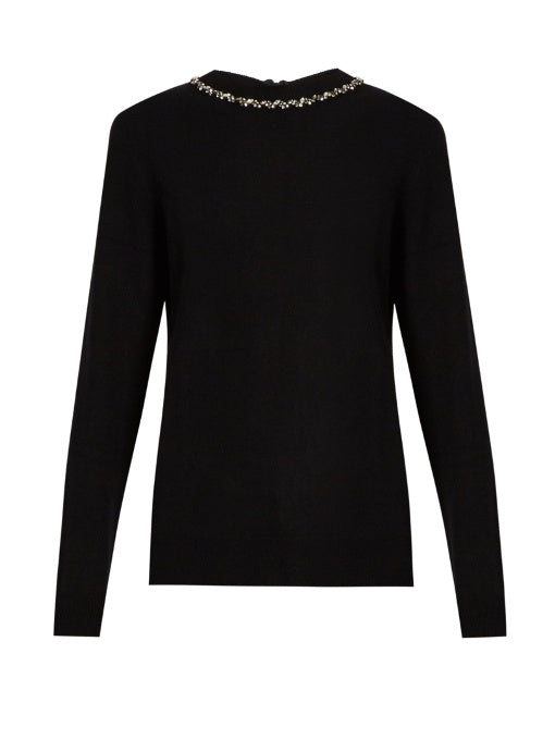 Embellished ric-rac zip-back cashmere sweater