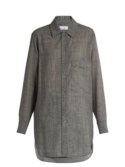 Long-line Prince of Wales-checked wool-blend shirt