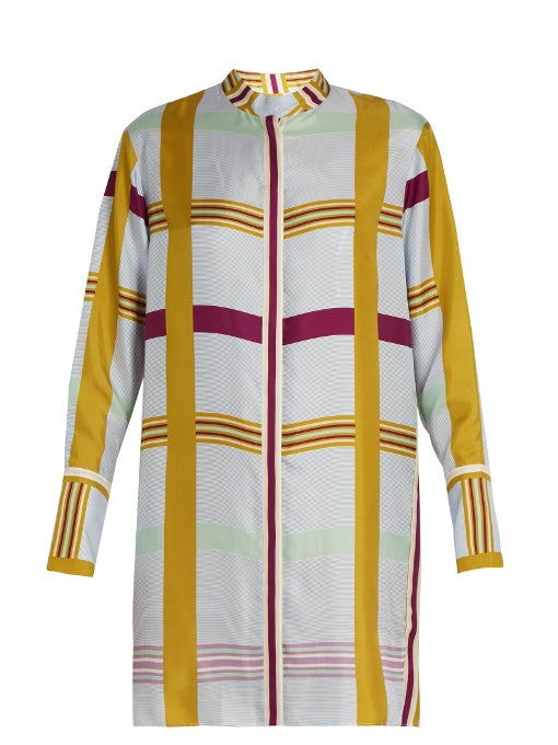 Mandarin-collar silk-twill shirtdress