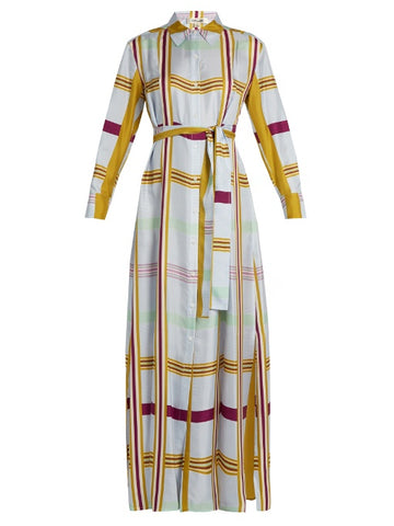 Tie-waist silk-twill maxi shirtdress