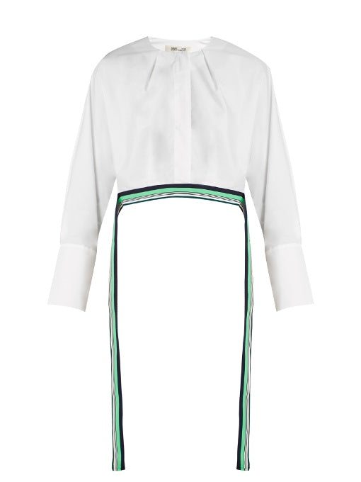 Ribbon-trimmed cropped cotton blouse