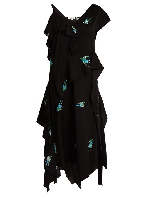Swallow-print stretch-silk dress
