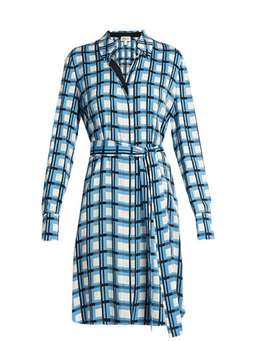 Checked stretch-silk shirtdress